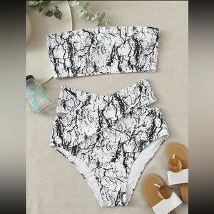 Marble Print Bandeau Bikini Swimsuit